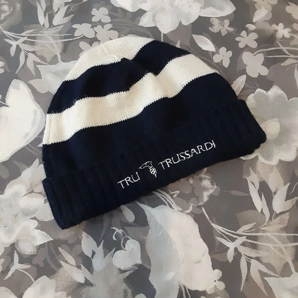 Trussardi Junior - blue and ivory striped wool knit hat - MADE IN ITALY